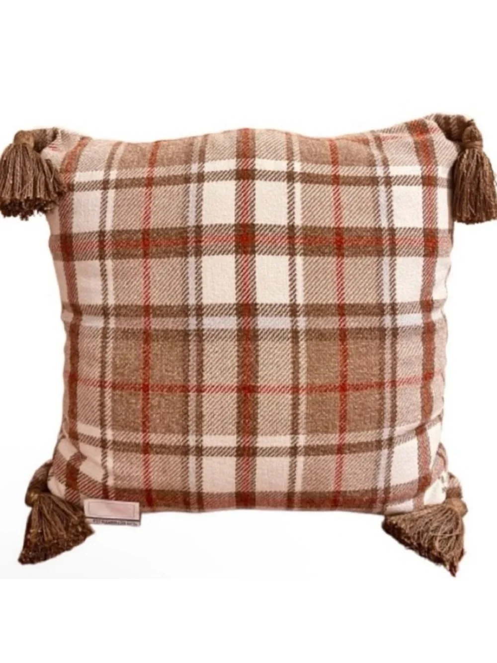 🆕- Plaid Square Chenille Accent Pillow with Tassels 20x20